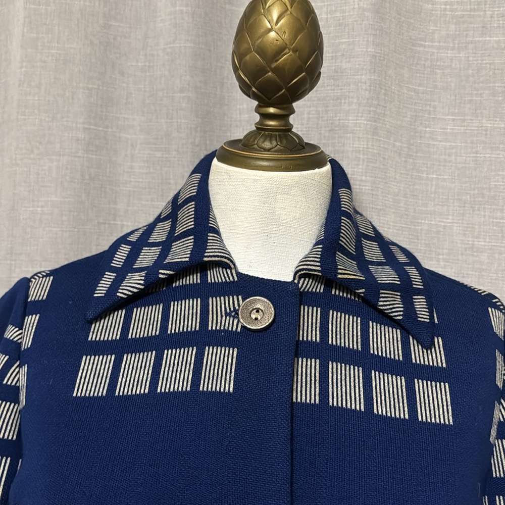 Vintage Wool Sweater Jacket-Blue/White-Button Front-MCM Vibes-Sz 8 - Picture 4 of 16